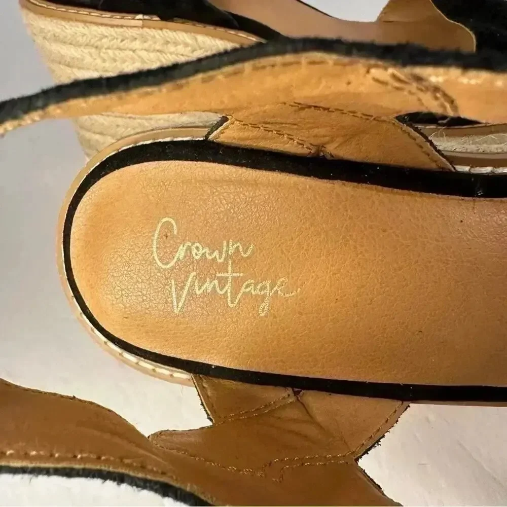 Crown Vintage Platform Espadrille Sandals Black Size11
